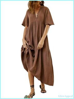 Women's Cotton Maxi Dress Short Sleeve Boho Tiered Ruffle Flowy Summer